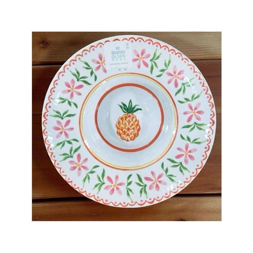 NWT Sigrid Olsen Big Pineapple 100% Melamine Serving Tray Chip & Dip Platter